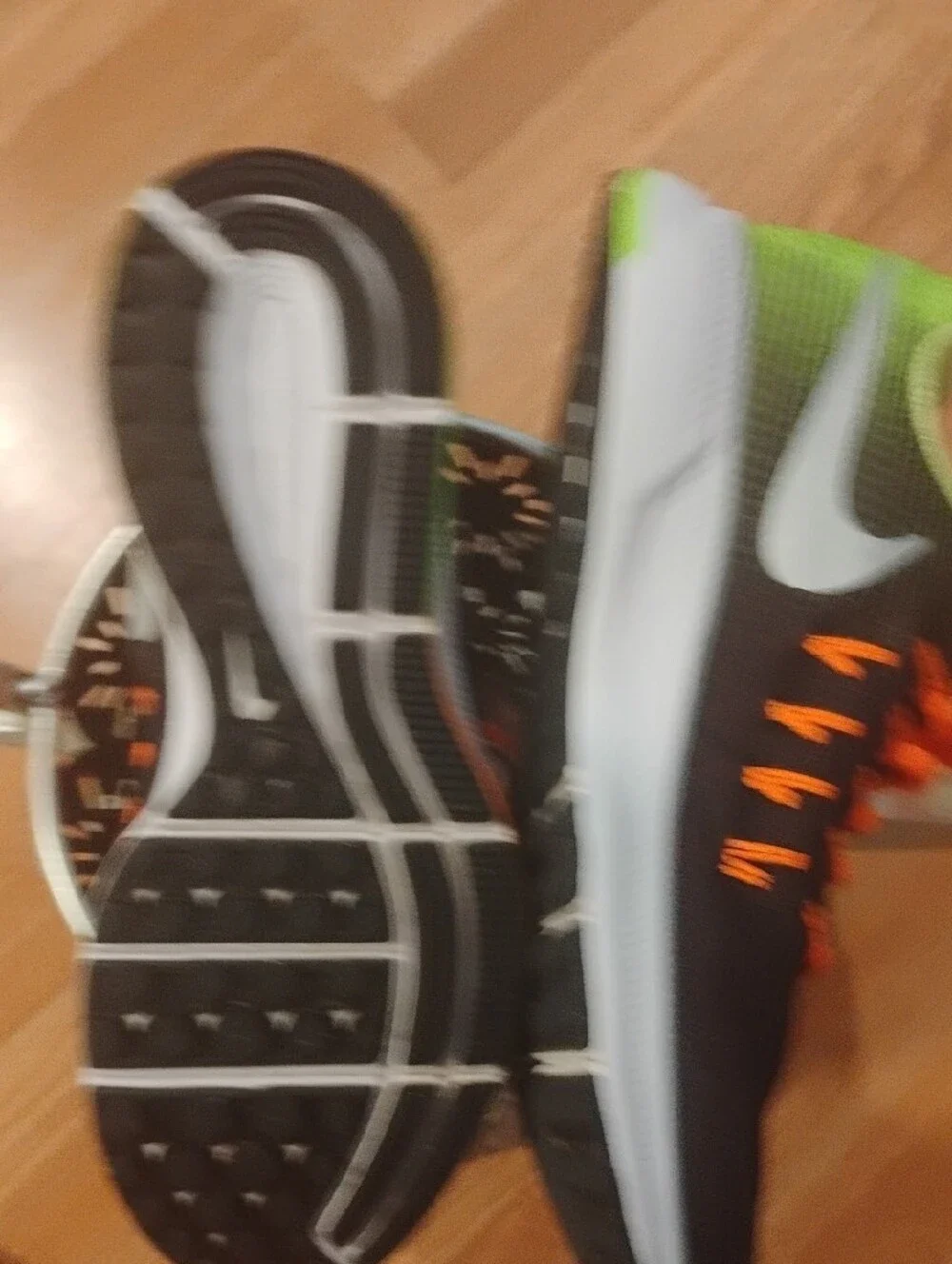 Youth Nike running shoes - Black, Neon Green & Bright Orange 4.5Y